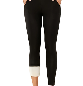 Leggings mi-longs élastiques en molleton chaud et épais, style vintage, en cachemire d'agneau, taille haute, avec design en velours fin pour femme - Product Image 1