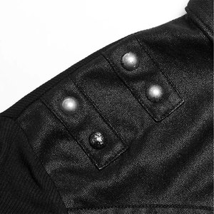 Black Stretch Knit Patchwork Taped Gothic Collar Shirt Front Eyelet String Punk Style Long Sleeved T-Shirt <b>for</b> <b>Men's</b> - Product Image 5