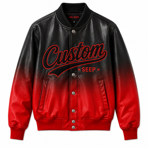 Men's PU Leather Varsity <b>Jacket</b> Premium Letterman Stylish Warm Men Vintage Leather <b>Jacket</b> for Winter Leather <b>Red</b> Black Gradient - Product Image 1