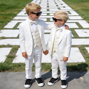 Ensemble de costume 3 pièces blanc pour garçons avec gilet et nœud papillon |   Costume de mariage pour enfants, blazer et pantalon formels |   Tenue de fête pour porte-parure - Product Image 1
