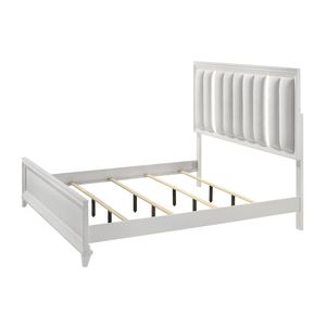 Solid Wood King-Size <b>Panel</b> Bed with LED Lights and White Finish <b>Headboard</b> Upholstered Cushion Furniture - Product Image 2