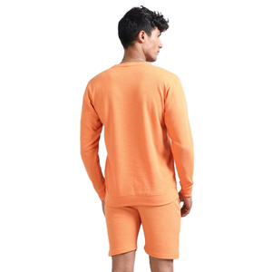 <b>Men's</b> <b>Orange</b> Crew Neck <b>Sweatshirt</b> and Shorts Set Solid Color Knitted Breathable Casual Summer Outfit - Product Image 1