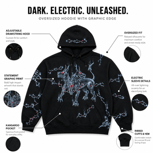 Sudadera con Capucha Unisex Negra Jet, Oversize, con Gráfico de Tres Perros, Forro Polar Grueso, Moda Urbana Personalizada, Servicios OEM - Product Image 5