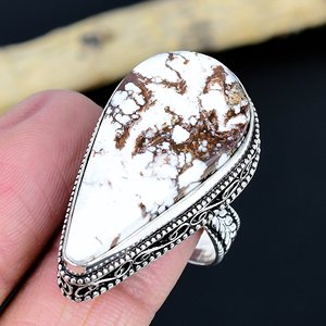 Anneaux faits à la main en argent sterling 925 plaqué avec pierres précieuses naturelles de cheval sauvage - Product Image 2