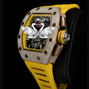 Custom Luxury Iced Out Moissanite <b>Skeleton</b> Chronograph <b>Watch</b> for Men, Yellow Rubber Strap, Full Diamond Paved Hip Hop Wristwatch - Product Image 2