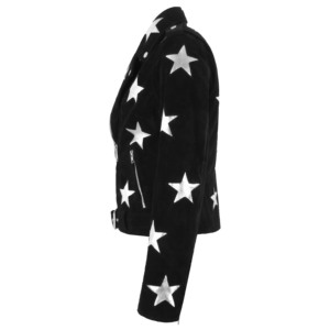 Custom 100% Premium Cow <b>Suede</b> Leather Women’s Metallic Star BRANDO <b>Jacket</b> Soft <b>Suede</b> Finish Premium Hardware Bulk Wholesale - Product Image 2