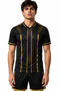 Ensemble de football pour hommes, couleur foncée, géométrique, manches courtes, col en V, polyester respirant, uniforme sportif toutes saisons, personnalisable - Product Image 6