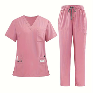 Ensemble de pantalon droit à manches courtes et col en V extensible dans quatre directions, haut de gamme, pour infirmières, vêtements pour femmes, uniformes médicaux, tenue de travail - Product Image 1
