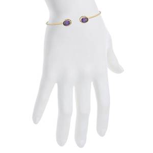 Brazalete Abierto de Lujo Vintage con Amatista, Plata de Ley 925, Chapado en Oro de 14K, Delicado, Piedra de Nacimiento de Febrero, Ajustable para Mujer - Product Image 3