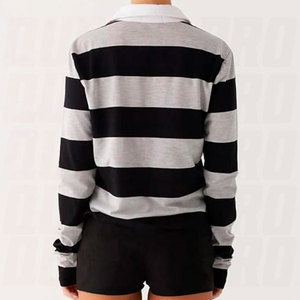 เสื้อโปโลรักบี้ผู้ชายแบบสั่งทำขายส่ง ดีไซน์ลายทางกว้างสีตัดต่อ ผ้าฝ้าย แขนสั้น ติดกระดุม เสื้อโปโลสำหรับตีกอล์ฟ - Product Image 3
