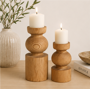 Modern Hand-Turned Pine Wood Taper Candle Holder Set Minimalist Scandinavian Style Tabletop Decor For Home Decoration Tableware - Product Image 6