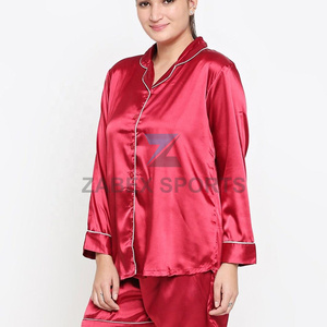 Ensemble de pyjama en satin polyester/coton pour femmes, vente en gros, imprimé personnalisé, fermeture à cordon, doux et respirant, 2 pièces - Product Image 3