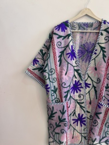 Vintage Indian Suzani Kanth Handmade <b>Boho</b> Jacket Breathable Recycled Jacket - Product Image 4