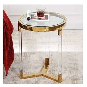 Hot Selling Design Acrylic Leg <b>Side</b> <b>Table</b> Luxury Home Furniture Round Shape Corner <b>Table</b> <b>Gold</b> for Living Room, Drawing Room - Product Image 1