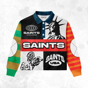Chemise de rugby épaisse style streetwear avec patchwork graphique, manches longues, décontractée, urbaine, coupe oversize, haut tendance, polos de rugby - Product Image 1