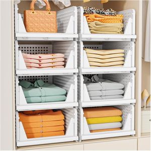 Lot de 5 paniers de rangement empilables pour placard, organisateur pliable multifonctionnel pour salle de bain, cuisine, buanderie, armoire - Product Image 1