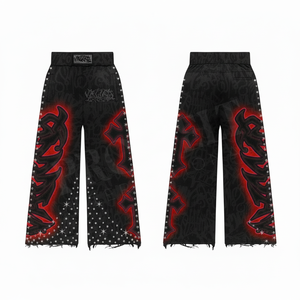 Pantalon de survêtement tendance à taille haute, coupe large, ourlet effiloché, style urbain, personnalisable en couleur et taille, en molleton de coton - Product Image 6