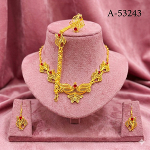 Indian Wedding Gold Plated Zinc Alloy Lab Created Zircon Jewelry Set Trendy Torques Link Choker Dangle Earrings Bracelet A-53248 - Product Image 4