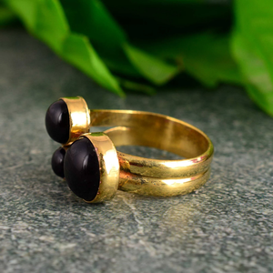 Gold Plated <b>Adjustable</b> Black Onyx <b>Ring</b> Handmade Open <b>Ring</b> for Women Fashion Jewelry Wholesale Supplier - Product Image 2