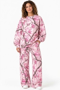 Conjunto de Sudadera y Pantalón para Mujer al por Mayor, Manga Larga, Rosa Camuflaje, Cuello Redondo, Conjunto Holgado para Descansar - Product Image 5
