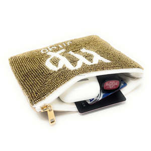 กระเป๋าคลัทช์วินเทจดีไซน์เนอร์ประดับลูกปัดทองคำ ตัวอักษรภาษาอังกฤษโบราณ กระเป๋าใส่เครื่องสำอางขนาดเล็ก ซิปสั่งทำพิเศษ ทำด้วยมือ เป็นมิตรกับสิ่งแวดล้อม กระเป๋าใส่เหรียญ - Product Image 2