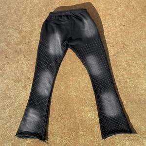 Streetwear personnalisé délavé au soleil patch de broderie en détresse lavage à l'acide pantalon vintage french terry strass pantalon de survêtement évasé hommes - Product Image 2