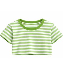 Ensemble décontracté d'été deux pièces pour femme : crop top rayé vert et short, taille élastique, tenue de détente, streetwear, OEM - Product Image 2