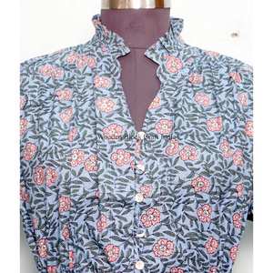 Stylish Elegant Vintage Summer Beach <b>Mini</b> Dress Women Handmade Organic Cotton O-Neck Long Sleeve A-Line Floral Print Breathable - Product Image 3