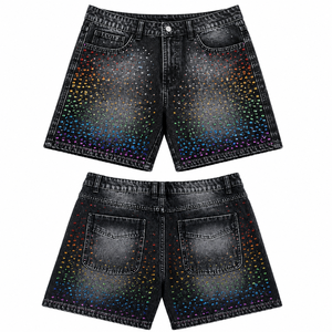 SHH INDUSTRIES Short en jean personnalisé pour homme, respirant, taille mi-haute, orné de strass et de boutons, avec ceinture florale en cristal, OEM ODM - Product Image 6