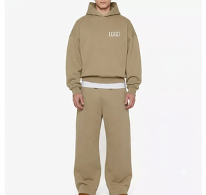 Mens Cotton Fleece Hooded Casual Solid Tracksuit Athletic Streetwear Set Custom Logo - Product Image 4