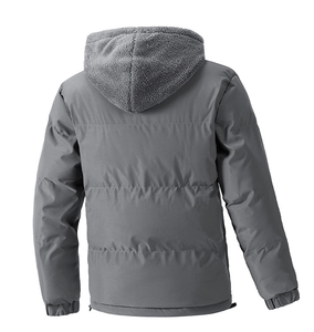 Chaqueta Acolchada con Capucha para Hombre, Color Sólido, Resistente al Viento, Relleno Grueso de Poliéster, Abrigo Casual de Invierno con Forro de Sherpa y Cierre de Cremallera - Product Image 3