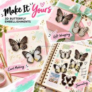 Dimensional Butterfly PVC 3D Decorative Decoupage <b>Stickers</b> Black White Holographic Edge Scrapbook Cardmaking Gift Box Home - Product Image 3