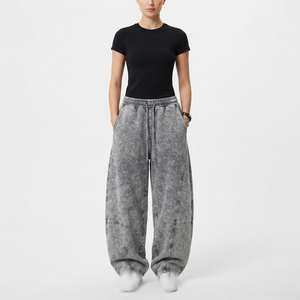 Pantalon de survêtement molletonné pour femme, taille mi-haute, délavé à l'acide, en polyester/coton, coupe régulière, longueur intégrale, taille élastique, écologique, hiver - Product Image 6