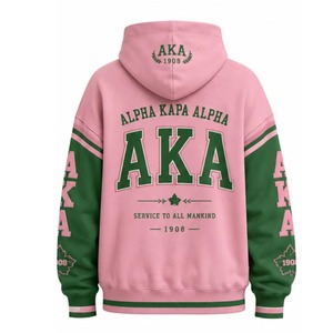 Alpha Kapa Alpha Greek Apparel Sweat à capuche rose pour femme avec manches vertes et poche avant - Product Image 4
