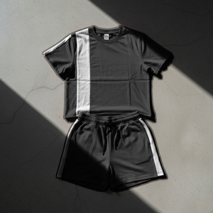 Custom Heavyweight Blank Plain Cotton 2 Two Piece Boxy T Shirt Shorts Sets Summer <b>Tracksuit</b> for Men - Product Image 5