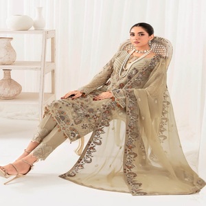 Vestidos DE TRABAJO bordados indios y paquistaníes para mujer, tres piezas, Saari Heavy Salwar Kameez, ropa de fiesta para la venta de Eid - Product Image 4