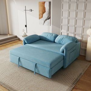 Divano Letto in Velluto Blu da 54 Pollici, un Capolavoro per il Soggiorno con Opzione Letto Estraibile - Product Image 1