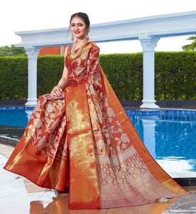 KV <b>Red</b> Woven Design Banarasi Art Silk <b>Saree</b> With Unstitched Blouse - Product Image 4