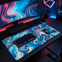 Tapis de bureau en caoutchouc à transfert thermique grand format, motif vague abstraite, design artistique fluide, imperméable, anti-rayures, tapis de souris pleine table