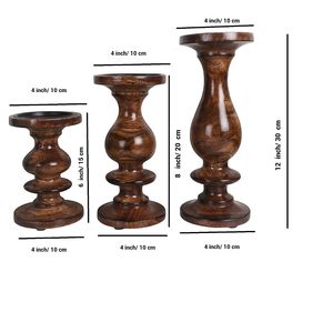 Ensemble de 3 chandeliers en bois, forme colonne, support pour bougies pilier, décoration rustique pour la maison, style vintage - Product Image 3