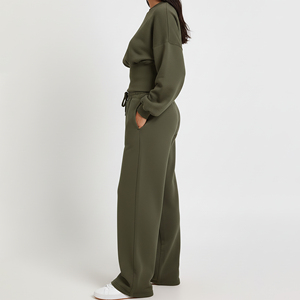 New Arrived 100% Cotton Breathable Two-Piece Solid Color Regular Winter Vintage <b>Lace</b> Streetwear Tracksuit Custom Breathable - Product Image 2