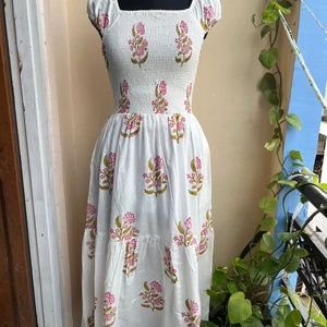 Vestido indio de algodón estampado a mano, 100% algodón, vestido largo con bordado floral, cuello cuadrado, túnica para mujer - Product Image 6