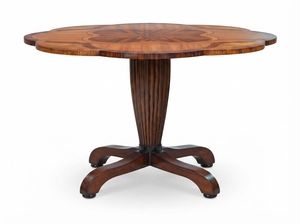 <b>Round</b> Rosewood <b>Solid</b> <b>Wood</b> Fluted Pedestal Base 4-Seater <b>Dining</b> <b>Table</b> Brown Traditional for Home Hotel <b>Dining</b> Room - Product Image 1