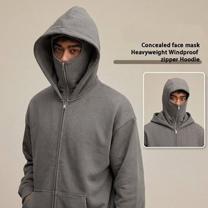 Sudadera con capucha completa con cremallera para hombre, de marca privada personalizada, para invierno, con doble capucha, color sólido, estilo urbano, ropa de moda. - Product Image 4