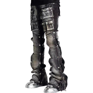 Custom Trending Design Best Quality Two Piece Pant Set Embroidery Denim <b>Jackets</b> and <b>Straight</b> Jeans Trousers Denim Suits for Men - Product Image 1