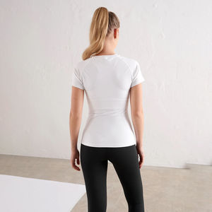 T-shirt en toile à manches raglan ajustées pour femme, col rond, séchage rapide, respirant, anti-plis, entraînement sportif, logo personnalisé, OEM - Product Image 5