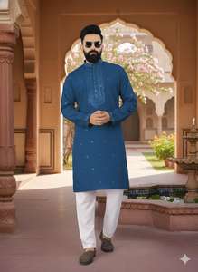 Kurta de luxe en soie brodée pour homme, tenue ethnique traditionnelle, Kurta pour mariage et festival pour homme - Product Image 6