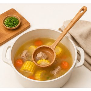 Ensemble de spatules de cuisine en bois écologiques, résistantes à la chaleur, ustensiles en bois naturel, manche long, design moderne, 4 pièces, louche à soupe - Product Image 4