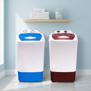 Lavadora semiautomática de doble tina con funciones de lavado y centrifugado separadas para lavandería doméstica, esculturas y detalles decorativos. - Product Image 1