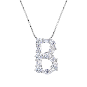 Collier pendentif lettre en argent 925 et moissanite, plaqué rhodium, avec breloque initiale et chaîne à maillons, idéal pour cadeau, mariage ou fête - Product Image 1